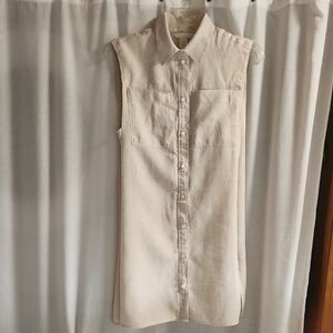 H&M sleeveless 100% linen shirt dress long button down Beach Cover-up Dress